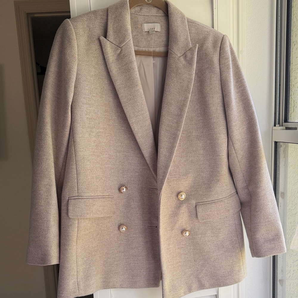LOFT Cream Double-Breasted Blazer